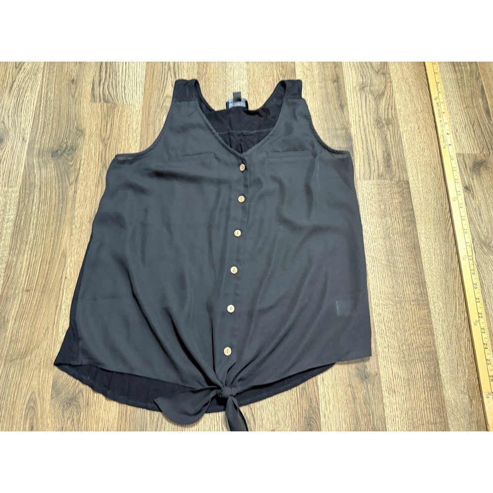 Fortune + Ivy Shirts Womens Size M Black Tank Top Tie Front V-Neck Sleeveless